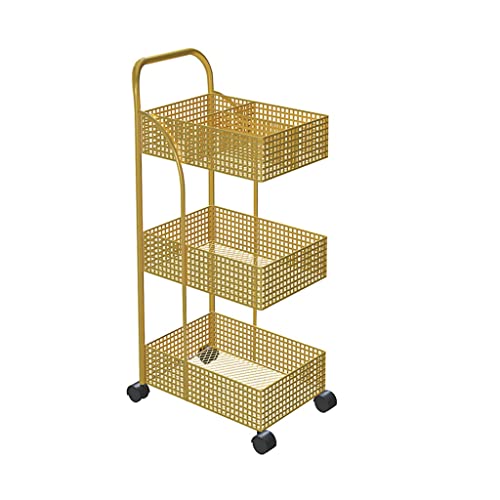 DSHGDJF Iron Rack Bedroom Kitchen Metal Mobile Bathroom Storage Rack Wheeled Trolley Gold Kitchen Cart Kitchen Island (Color : White)