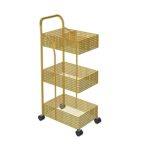 UXZDX Iron Rack Bedroom Kitchen Metal Mobile Bathroom Storage Rack Wheeled Trolley Gold Kitchen Cart Kitchen Island (Color : D, Size : 37x24x78)