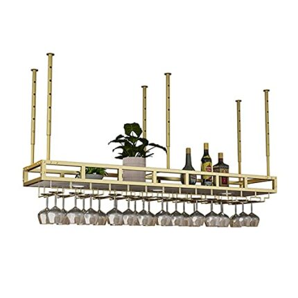 KEppd Wine Rack Wall Mounted - Wine Shelf Wine Racks Adjustable Height Ceiling Mounted Hanging Wine Bottle Holder Metal Iron Wine Glass Rack for