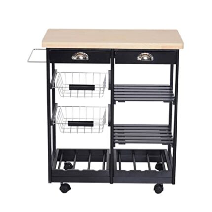 MJWDP Kitchen Trolley Shelving Auxiliary Trolley with Wheels with Shelf Drawer Cupboard 74x37x76cm Black (Color : A, Size : 74x37x76cm)