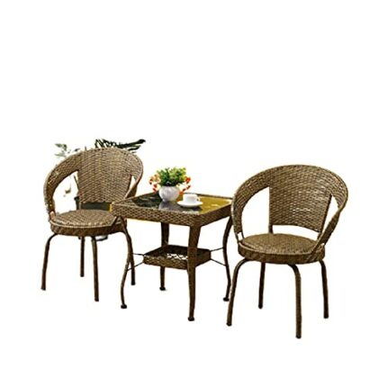 JHKGY Outdoor All-Weather Wicker Furniture, 3-Piece Patio Conversation Bistro Set, W/ 2 Wide Ergonomic Chairs, Cushions, Glass Top Side Table -Pa