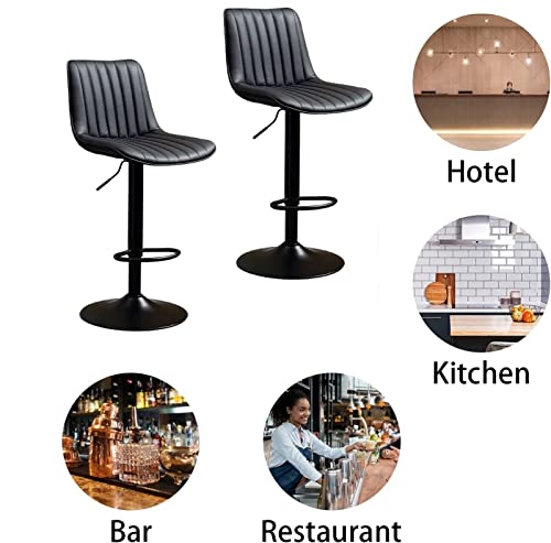 ADEADE Leather Bar Stools Set of 2 Modern Counter Height Barstools with Back Height Adjustable Kitchen Stools Black Footrest and Base for Bar Bis