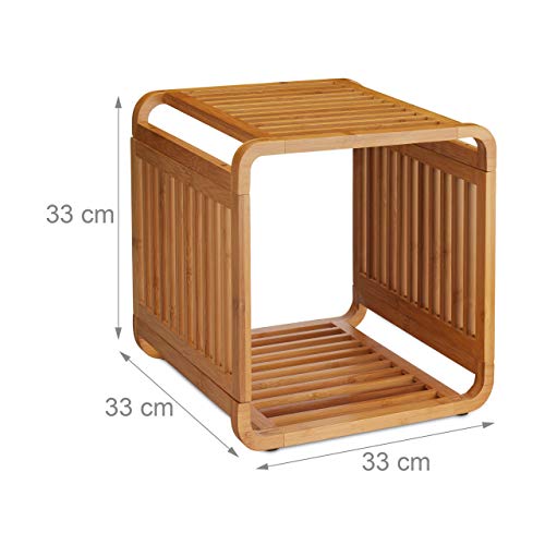 Relaxdays Bamboo Shelf, Rounded Slim Bathroom Rack with Tiers, Square, Natural, HWD: 33x33x33 cm