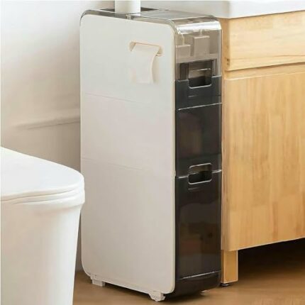 4 Tier Small Spaces Gaps Bathroom Storage Cabinet 6.9" W Skinny Bathroom Storage Cabinet Over The Toilet Storage Cabinet with Clear Drawers and C