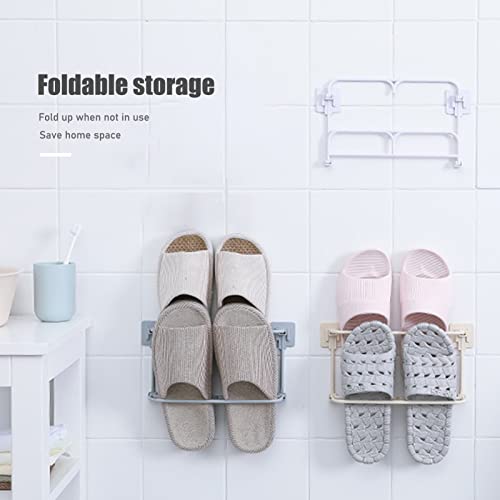 RICHSUM Wall Mounted Shoes Rack Plastic Shoes Hanger,Sticky Double Layer Foldable Slippers Drain Storage Rack Hanging Shoes Holder Bathroom Organ