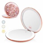 B Beauty Planet 25X Magnifying Mirror with Light，25X/1X Compact Mirror with Light，Bling Quicksand Travel Lighted Makeup Mirror，Portable, Recharge