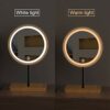 QUANJJ Wooden Desktop LED Makeup USB Charging Adjustable Bright Diffused 360 Rotation Light Up