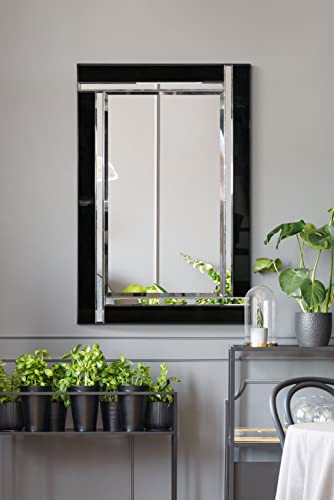 Black And Silver Bevelled Venetian Wall Mirror 3Ft X 2Ft (91cm X 61cm)