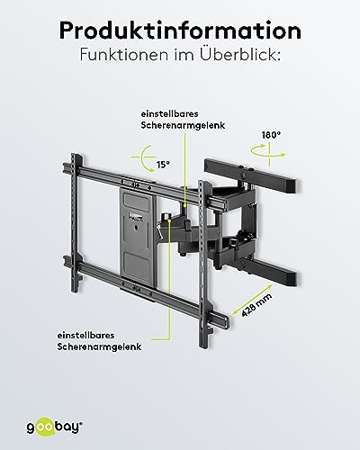 Goobay 49746 TV Wall Mount Pro FULLMOTION (XL) 43" to 100" (109-254 cm), Fully Movable, Swivel/Tilt, 60 kg, Vesa Standard, Black