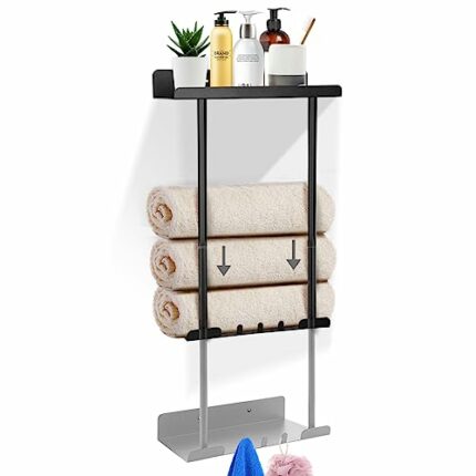 Augot Towel Rack Wall Mounted, Towel Holder for Bathroom 38-75cm Telescopic Bathroom Towel Storage Shelf with 2 Bars for Folded or Rolled Large T