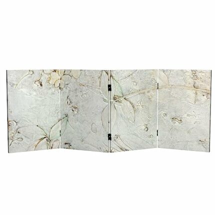 Red Lantern 2 ft. Short Double Sided Ivory Flowers Canvas Folding Screen 4 Panel Freestanding Partition and Separator for Modern and Contemporary