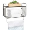 mDesign Bathroom Shelf – 2-Tier Wire Shelf with Integrated Towel Rail – Ideal Bathroom Storage Solution – Bronze
