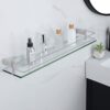 SAYAYO Tempered Glass Shelf Bathroom Shelf with Rail Wall Mounted 24 Inches, SUS304 Stainless Steel Brushed Finished, EGC1000-60-LS