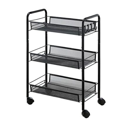 SDFGH Kitchen Bathroom Bathroom Shelving Trolley With Wheel Three-layer Storage Rack With Hook Trolley (Color : Argento, Size : Light Grey)