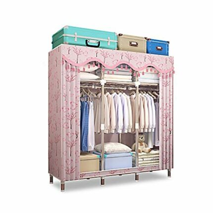 LUKEO Simple Wardrobe Folding Portable Closet Bold Reinforced Fabric Full Steel Frame Multifunctional Hanging Bedroom Furniture