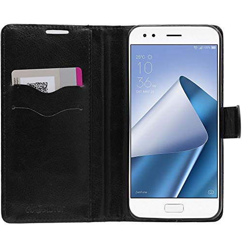 ebestStar - compatible with Asus Zenfone 4 Case ZE554KL Wallet Case PU Leather Flip Cover with Card Slot Holder, Black + Tempered Glass Screen Pr