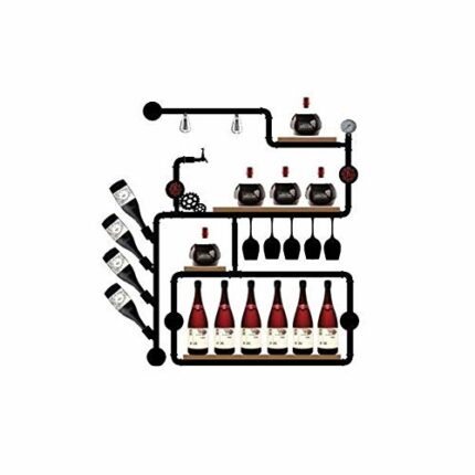 PIBM Fashion Creative Wine Rack Loft Industrial Vintage Wall-Mounted Pipe Wine Bottle and Wine Glasses Display Rack J1122