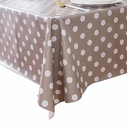 Vinylla Polka Dot Taupe Easy Wipe Clean PVC Tablecloth