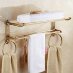 Copper Wire Drawing Bathroom Shelf Wall Hanging Double Layer Foldable Towel Rack Towel Bar Towel Storage Shelves/51 * 25 * 25Cm