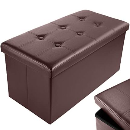Nyxi Faux Leather 76 * 38 * 38cm Brown Ottoman Foldable Storage Boxes Seat Foot Stool Storage Box with Lids for Kids Toys, Bedroom, Hallway, Livi