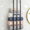 Baffect Metal Towel Rack, Wall mounted Towel Storage Organizer with 3 Support Bar Rails, Heavy-duty Towel Holder with 5 Hanging Hooks for Bathroo