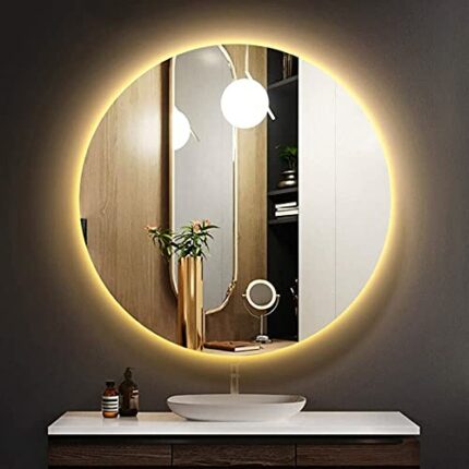 SkiPdr Bathroom mirror Modern Round, Backlight Mirror Large Frameless Illuminated Vanity Mirror, IP64 Waterproof Bathroom Wall Mounted Mirror (Wa