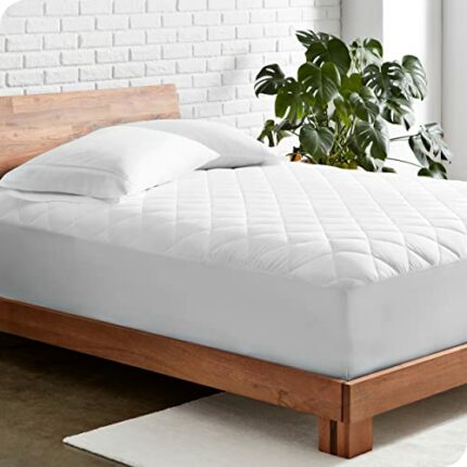 Bare Home Quilted Fitted Mattress Pad (Emperor) - Cooling Mattress Topper - Easily Washable - Elastic Fitted Mattress Cover - Stretch-to-Fit up t