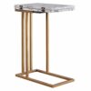 VERSANORA Teamson Home Extendable Side Sofa, End Table for Living Room, White Marble, Metal, Brass, Large