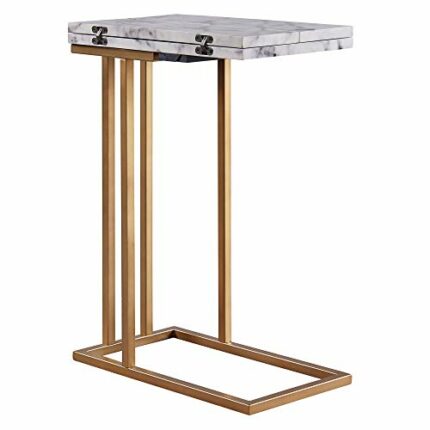 VERSANORA Teamson Home Extendable Side Sofa, End Table for Living Room, White Marble, Metal, Brass, Large