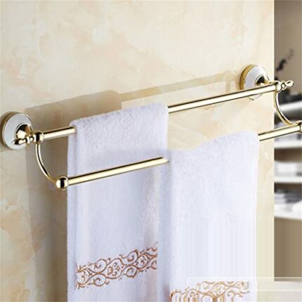 TBIIEXFL Gold Color Wall Mounted Stainless Steel Double Towel Bars Bathroom Towel Hanger Bathroom Accessories Towel Rack