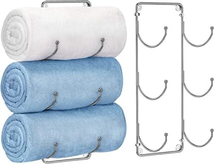 Towel Rack for Bathroom, Wall Mounted Towel Storage, Bath Hanging Towel Holder, Metal Wine Rack Towel Rail for Shower Towels Hand Towel, Set of 2