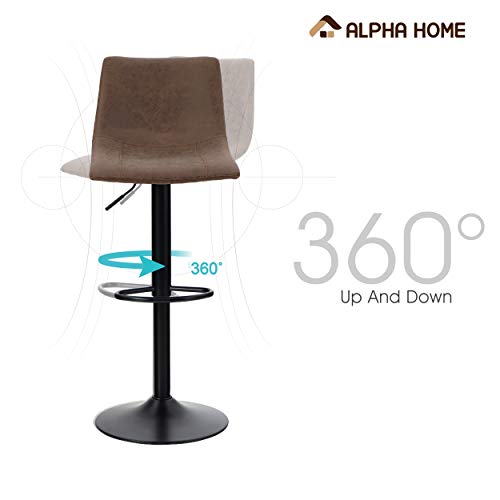 ALPHA HOME Bar Stools Set of 2 Adjustable Counter Height Bar Stools Swivel Breakfast Barstools Modern Kitchen Stools with Backs and Footrest, Com