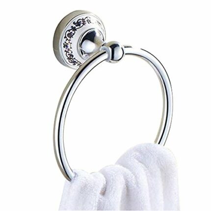 GDrems Hand Towel Holder for Bathroom Wall Mounted Towel Ring Stainless Steel Exquisite Carved Base Towel Hanger, Polish Finish