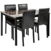 WALNUT Furniture 5 Piece Metal Dining Set Includes 1 Faux Marble Top Dining Table + 4 Black Dining Chair Seats