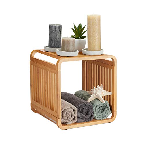 Relaxdays Bamboo Shelf, Rounded Slim Bathroom Rack with Tiers, Square, Natural, HWD: 33x33x33 cm