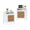 CharaVector Rattan Nightstand with Charging Station, Nightstand with Adjustable Storage Shelf&Solid Wood Legs, Nightstands Set of 2, Side Table,