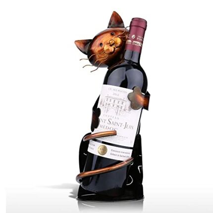 Tooarts Cat Wine Bottle Holder, Free Standing Wine Rack Metal Sculpture Crafts, Collectible Animal Figurines Home Decorations, Interior Kitchen B