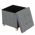 Square Footrest Seat,dark grey ottoman storage box Folding Storage Foot Rest Stool Ottoman Square Cube Toy Box with 4 Wooden Legs and Removable C