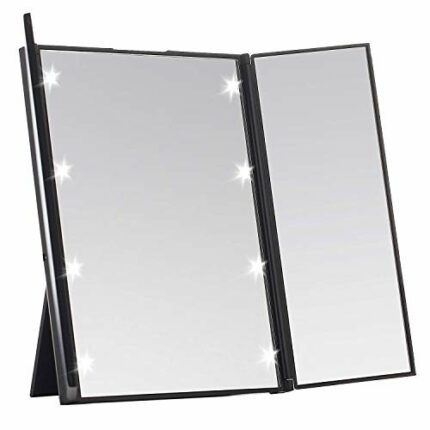 MyLadyMagic Lighted Trifold Makeup Mirror Compact for Cosmetics (Pearl Black)