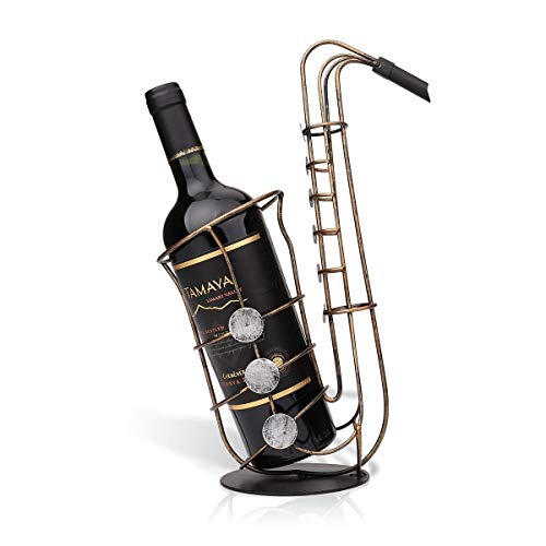 PIBM Stylish Simplicity Saxophone Style Wine Rack Bar Restaurant Home Decorations Creative Personality Metal Gold Retro Old Porch Desktop Ornamen