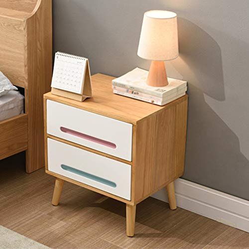 LUKEO Bedside Table Bedroom Furniture Solid Wood Bedside Table, Side Table Double Drawer Design Bedside Table