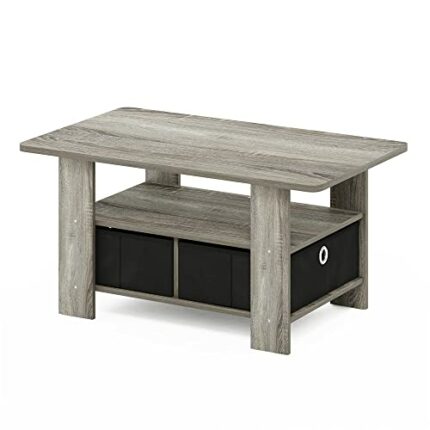 Furinno Andrey Coffee Table with Bin Drawer, French Oak/Black