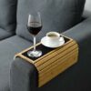 Bamboo Sofa Couch Arm Tray, Foldable Couch Arm Table, Convenient Cup Holder, Drink Coaster and Remote Caddy for Your Sofa Armrest, (16.5" L x 13.