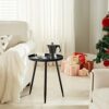 APICIZON Black Side Table Metal, Small Round Coffee Table for Living room/Bedroom/Bathroom/Balcony, Tray BedSide Table End Table, 41 x 41 x 49 cm