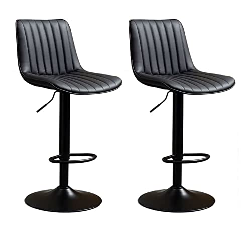 ADEADE Bar Stools Set of 2 Modern PU Leather Counter Height Barstool with Back Adjustable Swivel Upholstered Bar Chairs for Kitchen, Black Metal