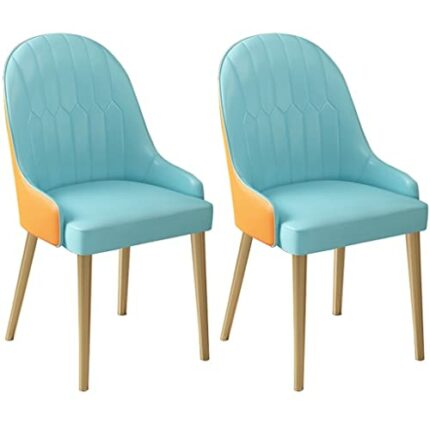 Kitchen Dining Room Furniture Chairs Set Of 2 Faux Leather Dining Chairs Modern PU Leather High Back Padded Soft Seat with Metal Chair Legs for L