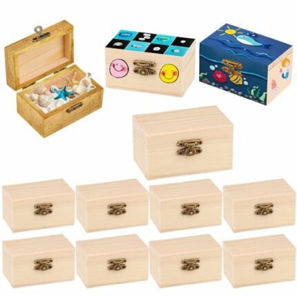 BLUHEN 12 Mini Wooden Treasure Chests, Mini Treasure Chest for Painting, Small Wooden Box with Lid, Children's Birthday, Treasure Chest Wooden Bo