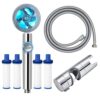 High Pressure Water Saving Shower Head - Propeller - Turbo Fan Drive Jet Shower Head-with Water Stop Button and 4Pcs Filter-360 Degree Rotating S