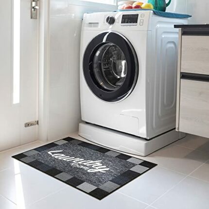 Ottomanson Laundry Collection Checkered Border Rubberback Mat, 67 cm x 90 cm, Black