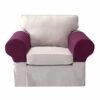 2pcs Jujube Red Sofa Arm Slipcovers Armchair Armrest Cover Couch Set with Twisty Pin Stretch Polyester Fabric Anti-slip Washable Purplish